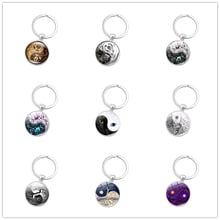 Drop Ship Taichi Keychain Cat Eye Pet Foot print Key Chain Glass Cabochon Jewelry Yin Yang Pendant Keychain for Men Women 2024 - buy cheap