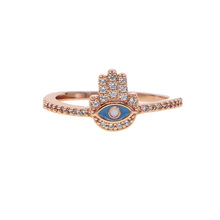 Anéis de zircônia cúbica hamsa, esmalte azul mau olhado, joias femininas cor ouro rosa, anéis de olho bague 2024 - compre barato