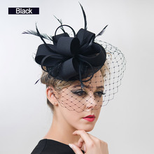 Envío Gratis mujer elegante sombreros con pluma tocado-negro velo de rejilla boda sombreros y tocados de red blanca accesorios para el cabello 2024 - compra barato