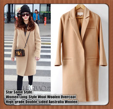 Женское длинное шерстяное пальто в Звездном стиле, высококачественное двухстороннее Австралийское шерстяное пальто с большим воротником, тонкая верхняя одежда 2024 - купить недорого