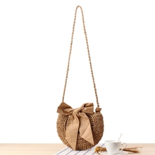 Bolso cruzado de paja con lazo para mujer, bolsa de ganchillo hecha a mano, con flor redonda, para playa y vacaciones 2024 - compra barato