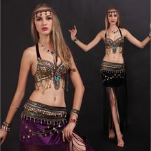 Stage Performance Women  Belly Dancing Clothes Tribal 2pcs Set Coins Bra, Tassel Belt Tribal Belly Dance Costume Set Performance 2024 - buy cheap