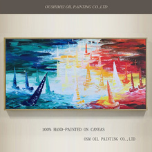 Pintura artística profissional, artesanal, de alta qualidade, colorida, com óleo, em tela, barcos, pintura a óleo para parede, arte, imagens 2024 - compre barato