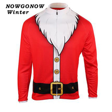 Men winter Fleece cycling jersey bike wear clothing red Christmas Santa Claus long sleeve hot maillot ciclismo road NOWGONOW 2024 - buy cheap