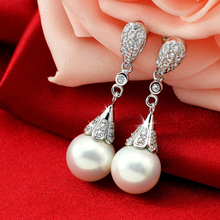 Pendientes largos de cristal transparente de alta calidad para mujer, joyería de boda, Pendientes colgantes de perlas 2024 - compra barato
