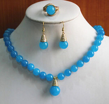 free shipping  Charming Blue Precious  Stone Necklace Earring Ring(7/8/9) Jewelry Set 2024 - buy cheap