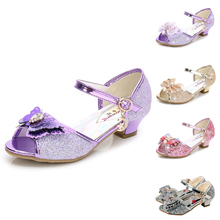 New Bowknot Children Sandals Summer High Heels Princess Girl Shoes Peep Toe Glitter Wedding Party Shoes Kids Girls Sandalias 2024 - buy cheap