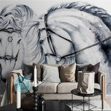 wellyu European style hand painted black and white couple horse painting background wall custom large fresco wallpaper 2024 - buy cheap