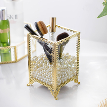 New Retro Glass Box Makeup Brushes Holder Pen Eyebrow Pencil Holder Makeup Organizer Desktop Cosmetic Storage Box Pearls Barrel 2024 - buy cheap