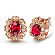 Ociki Flower Rose Gold Color Cubic Zirconia Red Crystal Earrings Stud For Women Girl Gift Drop Shipping Jewelry Wholesale 2024 - buy cheap