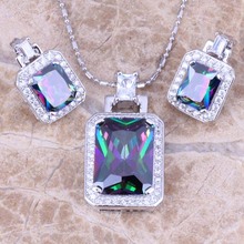 Tantalizing Rainbow Cubic Zirconia White CZ Silver Plated Earrings Pendant Necklace Jewelry Sets S0763 2024 - buy cheap