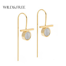 Women Shell Gold Geometric Drop Earrings Round Bar Gold Color Copper High Quality Big Hook Dangle Earrings Jewelry For Women 2024 - buy cheap