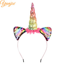 Funky Rainbow-Diadema para niña y mujer, diadema con lentejuelas brillantes, orejas de cuerno de caballo acolchadas, diadema para fiesta 2021 Floral encantador, accesorios para el cabello 2024 - compra barato