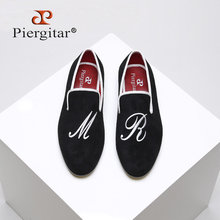Piergitar 2021 New style men casual shoes with custom personality letters embroidered Party and Wedding men velvet loafers 2024 - buy cheap