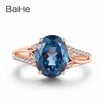 BAIHE Genuine 8x10mm Oval Cut Natural Blue Topaz Ring Diamonds Solid 14k Rose Gold Women Wedding Band Ring Fine Jewelry Ring 2024 - buy cheap