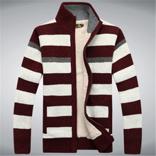 Winter Fleece Thicken Sweater Men Knitted Cashmere Stripe Mens  Wool Cardigan sweaters  agasalho masculino size M -3XL 2024 - buy cheap