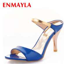 ENMAYLA Fashion Sexy High Heels Slides Women Open Toe Slingback Sandals Women Summer Thin Heels Shoes Woman Footwear Blue White 2024 - buy cheap