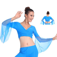 2019 Belly Dance Performance Top Hot Popular Sexy Women V-Neck Chiffon Lake Blue Belly Dance Tops Dancing Costumes High Quality 2024 - buy cheap