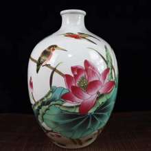 Requintado chinês famille-rosa porcelana aves e lótus projetos auspicioso ornamento vaso 2024 - compre barato