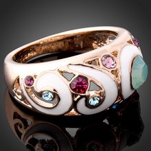 wholesale Rose Gold Color Wedding Rings With Trendy Colorful Glaze Crystal Rhinestone Round Jewelry Women Enamel Rings 2024 - buy cheap