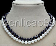 NEW 2 Row 8-9mm NATURAL Akoya Cultured WHITE+BLACK PEARL NECKLACE 18 INCH 2024 - buy cheap