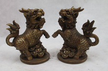 Bi002226 Feng shui chino bronce cobre Yuanbao dragón Kylin Kirin unicornio bestia par 2024 - compra barato