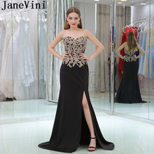 JaneVini-vestidos negros de sirena para mujer, vestidos elegantes de fiesta de boda para bodas, chifón largo dividido, vestidos de dama de honor con abalorios, vestidos de encaje 2024 - compra barato