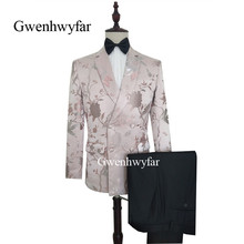 Gwenhwyfar 2 Peças Jacquard Terno Do Smoking de Luxo 2019 Luxo Rosa Costume Mariage Homme Masculino Ternos Com Calças dos homens Do Vintage ternos 2024 - compre barato