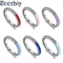 Boosbiy-Anillo de plata de alta calidad para mujer, sortija redonda de cristal en 7 colores, con CZ, marca de lujo, regalo de joyería 2024 - compra barato