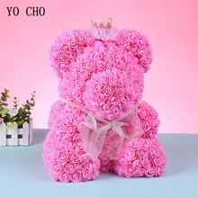 Urso rosa em espuma artificial de casamento, 23cm, 40cm, presente de dia dos namorados, flores com laço, flor e laço para casamento 2024 - compre barato