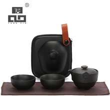 TANGPIN черная посуда керамическая чайник с 2 чайными чашками чайные наборы портативный чайный набор для путешествия 2024 - купить недорого