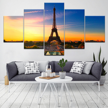 Canvas Wall Art Picture Frame Home Decor Room Poster 5 Pieces Paris Tower River sunset HD Printed Landscape Painting Artwork 2024 - buy cheap