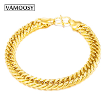 VAMOOSY-pulsera con cadena de cobre para hombre, brazalete con placa de 24K, Color dorado, joyería cubana, de la cadena Ancho, 8mm 2024 - compra barato
