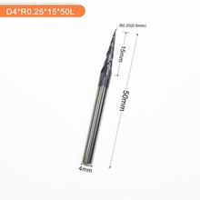 R0.25*D4*15*50L,HRC55  solid carbide TiALN Coated Tapered Ball Nose End Mill,spherical cone Bit,woodworking milling cutter 2024 - buy cheap
