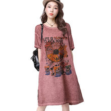 Fashion Print Tshirt Dress Mini Vestidos Cotton Linen Summer Dress Women Casual Short Sleeve Large Size O-neck Loose Robes  f682 2024 - buy cheap