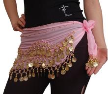 100 x New Chiffon India 3 Rows Gold Coin Chain Belt Skirt Belly Dance Hip Scarf 2024 - buy cheap
