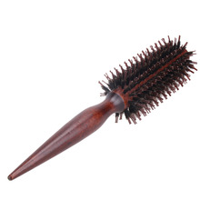 Escova de cabelo redonda anti-estática portátil, escova de cerdas naturais, cabo de madeira, pente para estilizar cabelo 2024 - compre barato