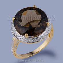 Fine Jewelry 18Kt Yellow Gold Diamond Natural Yellow Gold Smoky Topaz Ring, Genuine Topaz Stone Womens Rings WR0016 2024 - buy cheap