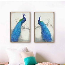 HAOCHU Blue Peacock Canvas Painting For Living Room Home Decor Painting Visionary Print Poster Simple Nordic Wall Picture 2024 - buy cheap