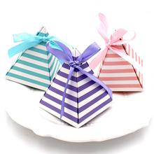 100pcs Stripe Pyramid Shape Wedding Candy Box European Creative Wedding Party Shower Favors Box Baby Silk Ribbon Sac Cadeaux 2024 - buy cheap