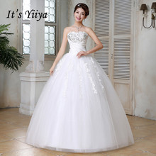 It's YiiYa Wedding Dress Strapless Full Crytral Long wedding dresses Bridal Sleeveless Lace Up Princess Ball Gown HS162 2024 - buy cheap