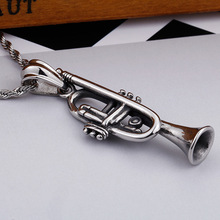 Wholesale Stainless Steel Ornament Retro Titanium Steel  Pendant Horn Musical Instrument Creative Music Pendant 2024 - buy cheap