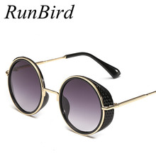 RunBird New 2018 Women Steampunk Goggles Mirror Lens Side Cyber Sunglasses Men Round Sun Glasses Retro Gafas De sol Hombre R012 2024 - buy cheap