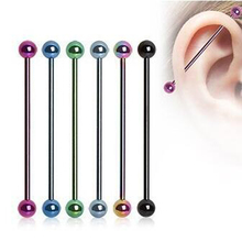 1 Piece 2016 New Surgical Stainless Steel 1.6*38*6mm Ball 14G Long Industrial Barbell Neon Candy Color Body Ear Piercing Jewelry 2024 - buy cheap