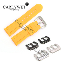Carlywet pulseira de silicone para relógio, substituição de pulseira em borracha, amarela, à prova d'água, 24mm com fivela preta ou prateada 2024 - compre barato
