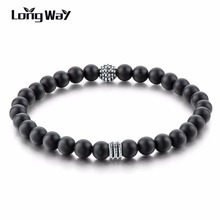 LongWay Unique 6mm Natural Black Matte Onyx Stone Bracelets With Silver Color Accessories Beaded Bracelets Men Women SBR160122 2024 - buy cheap