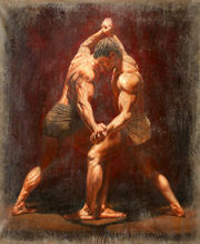 Beautiful huge Oil painting portraits young strong man wrestlers no framed 2024 - buy cheap