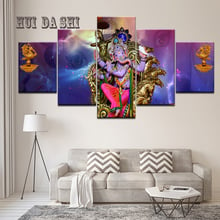 Arte de parede para pintura em tela modular, decoração para sala de estar, impressões hd, 5 painéis, elefante, porta-malas, deus, ganesha, arte de fotos 2024 - compre barato