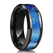 Дракон синий кельтский карбид вольфрама кольцо мужской черный свадебный ремешок полированный Комфорт подходит размер 7-12 2024 - купить недорого