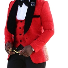 2020 New Men's Red Paterned Suit 3 Pieces Formal Shawl Lapel Tuxedo Groomsmen For Wedding(Blazer-vest+pants) 2024 - buy cheap